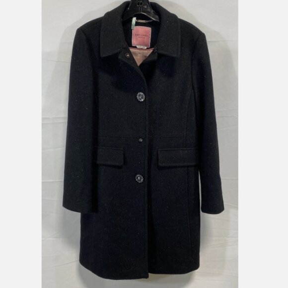 Kate Spade Black Metallic Tweed Wool Blend Coat Jeweled Button Women's S EUC - Picture 1 of 12